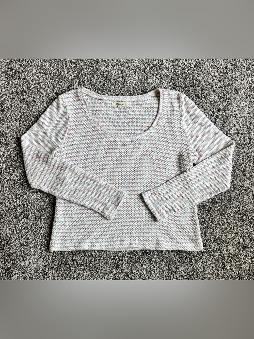 Madewell Cream Sweater with Soft Pink Stripes Scoop Neck